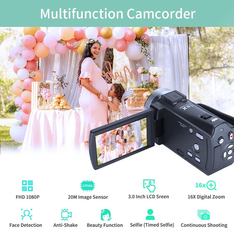 ORDRO Camcorders HDV-V12 HD 1080P Video Camera Recorder Infrared Night Vision Camera Camcorders with 16G Memory Card and 2 Batteries - Image 3
